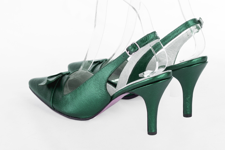 Emerald green women's open back shoes, with a knot. Tapered toe. High slim heel. Rear view - Florence KOOIJMAN